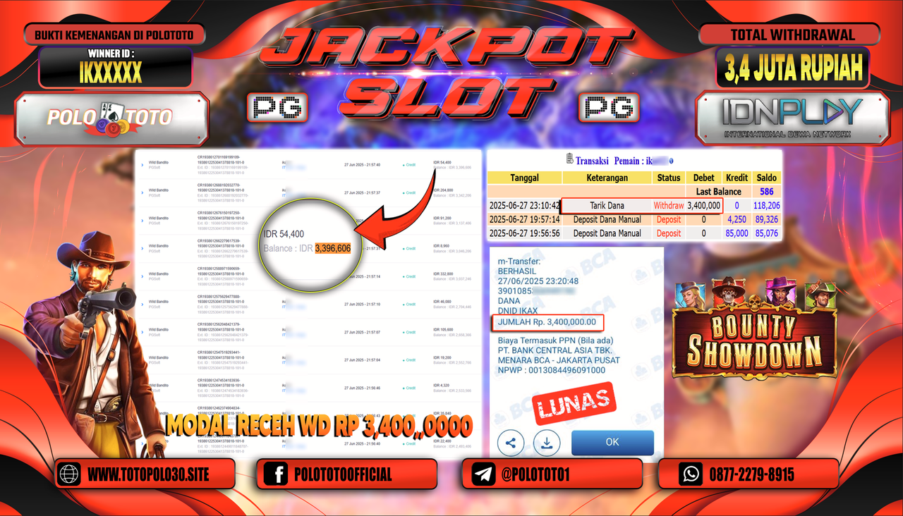 POLOTOTO JACKPOT SLOT WILD BOUNTY SHOWDOWN Rp.3.400.000,-