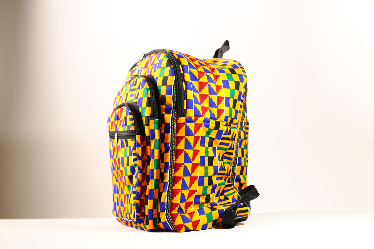 Backpack Multicolor African Print New African Print Backpack - Blue Aqua / White– Afrilege main image 4