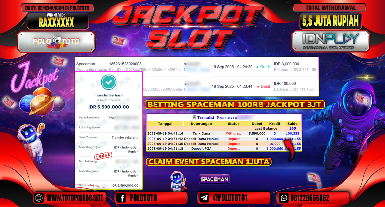 POLOTOTO JACKPOT SLOT SPACEMAN Rp.5.590.000,-