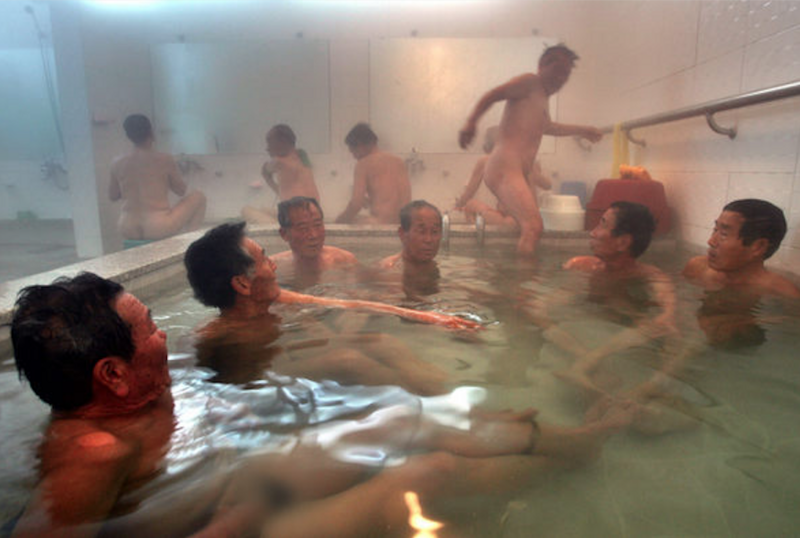 Typical Korean Bath House Today with Older Clientele. 