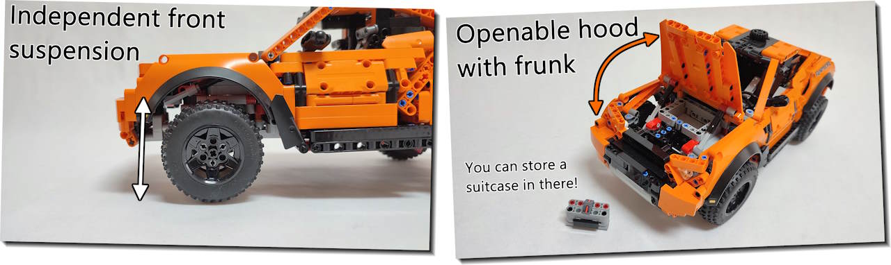 Lego Technic MOC Zarooq SandRacer has independent front suspension and openable hood