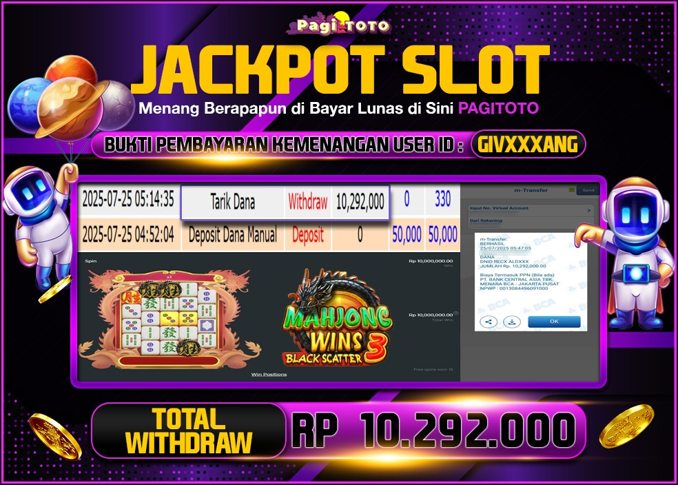 HAPPY JACKPOT MEMBER PAGITOTO SLOT MAHJONG WINS 3 BLACK SCATTER Rp 10.292.000-, - LUNAS