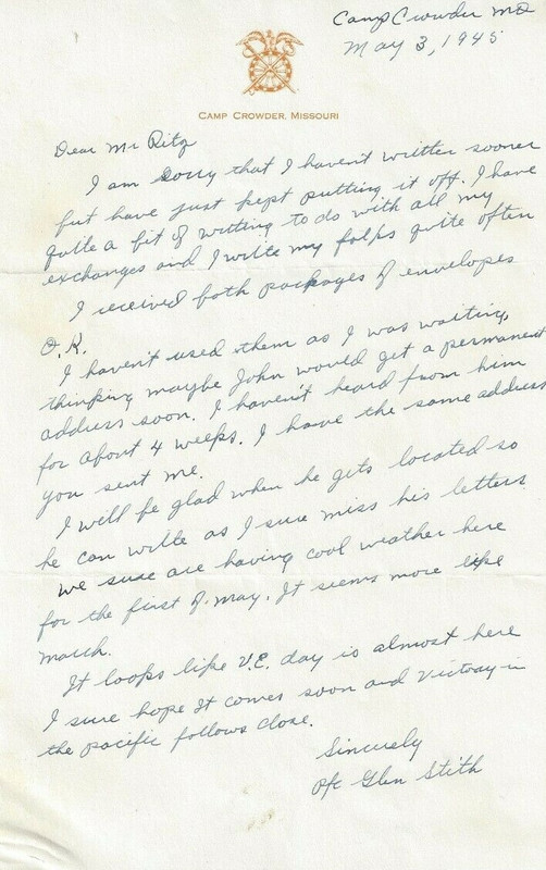 Carta ( Camp Crowder, Missouri ) - 01a ( 1945 )