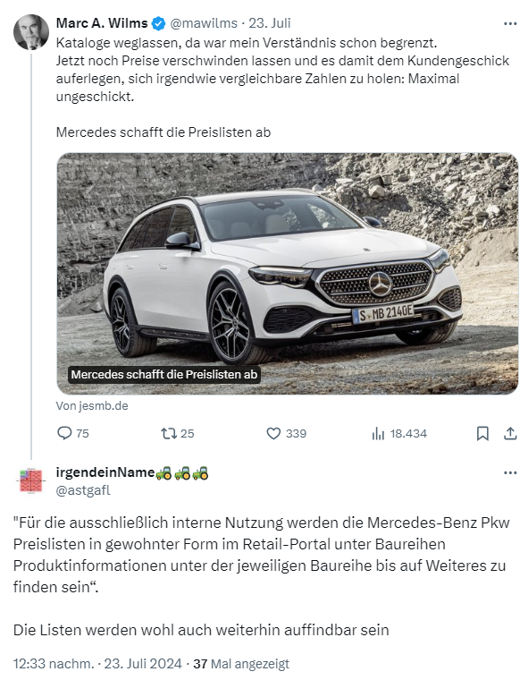Mercedes versteckt Preislisten
