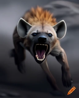 craiyon-102943-The-image-showcases-a-hyena-in-motion-seemingly-in-mid-stride-or-pounce-against-a-d