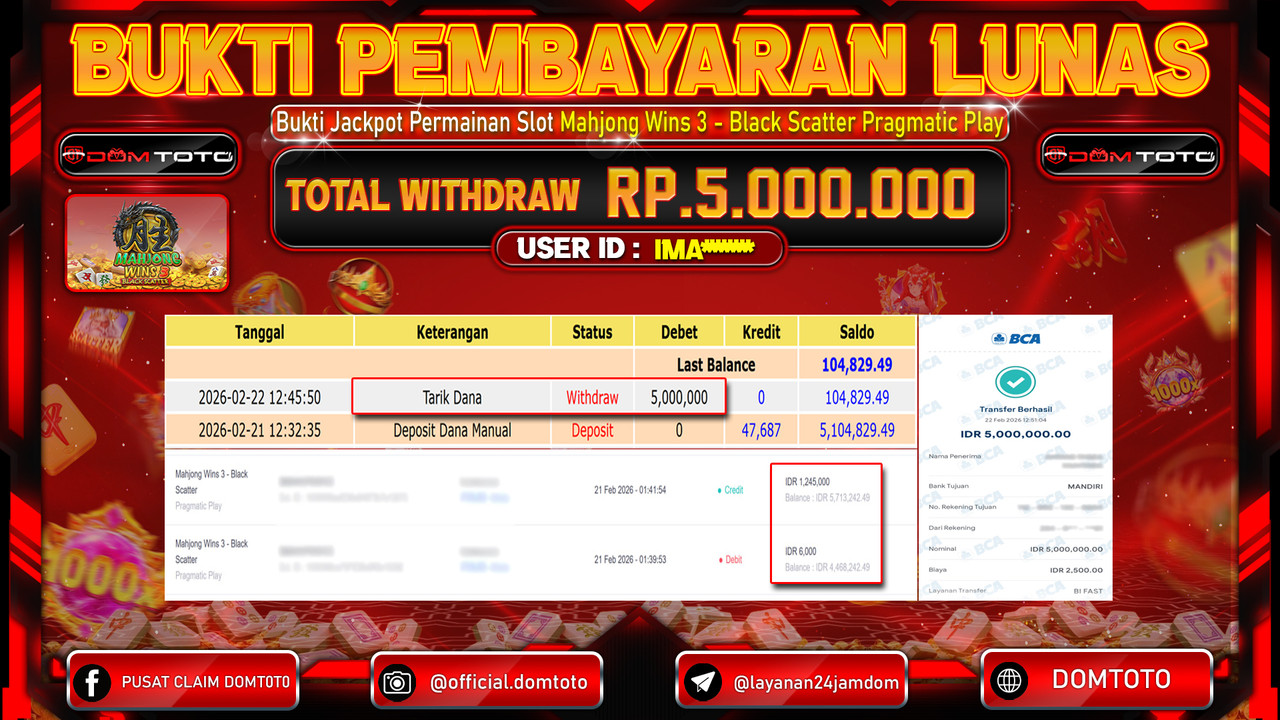 JACKPOT SLOT Mahjong Wins 3 - Black Scatter Pragmatic Play 22 FEBRUARI 2026