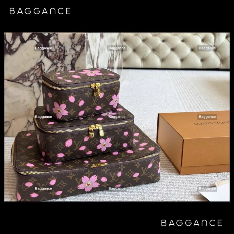 Louis Vuitton Monogram Cherry Blossom Jewelry/Makeup Box Set Full Box 3 Sizes EVLVFW-103