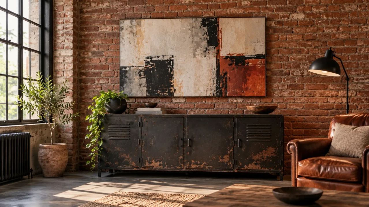 tableau-moderne-mat-sur-mur-de-briques