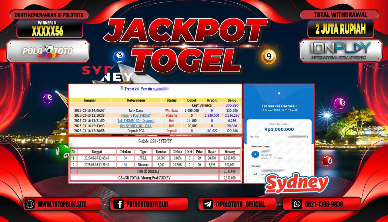 POLOTOTO JACKPOT TOGEL SYDNET LOTTO Rp.2.000.000,-