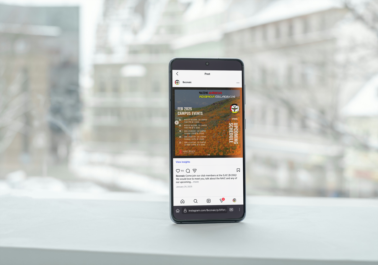 mobile phone displaying orange instagram post for Native American club