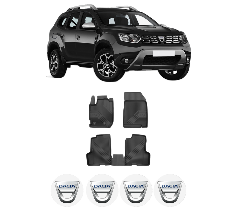 Set covorase presuri DACIA DUSTER (HM_) din 2017-2022, auto, din cauciuc thermoplastic, 4 Stickere auto cu DACIA