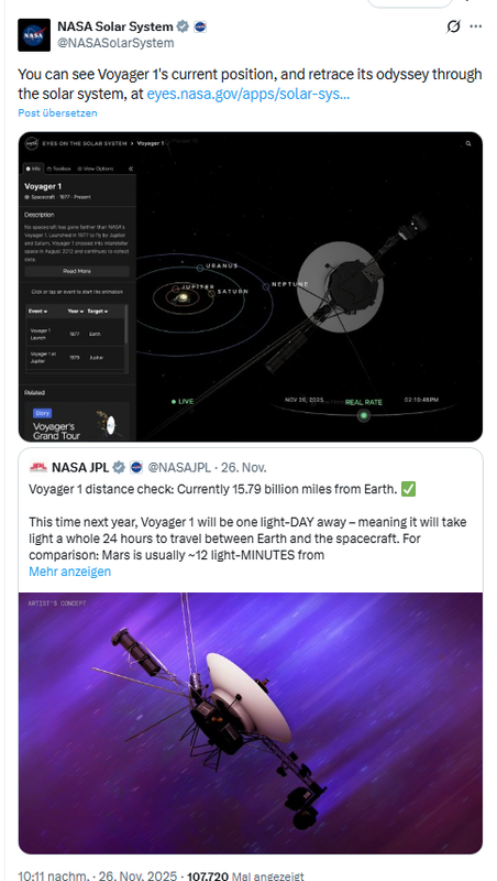 Voyager 1 "bald" einen Lichttag entfernt