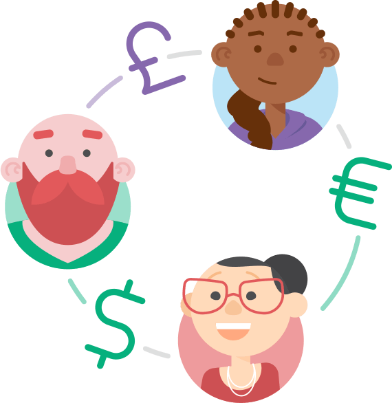 This is the top section image to display some different multicultural currencies.