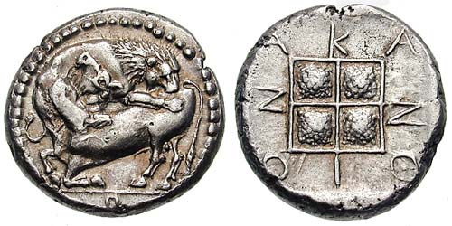 Tetradracma ático. Akanthos (Acanto, Actual Ierissos. Grecia). Año: 470-430 a.C. 107077