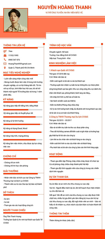 bản cv xin việc mẫu