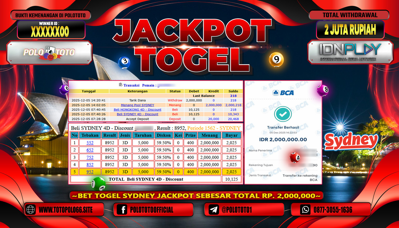 POLOTOTO JACKPOT TOGEL MENANG POOL SYDNEY Rp.2.000.000,- LUNAS