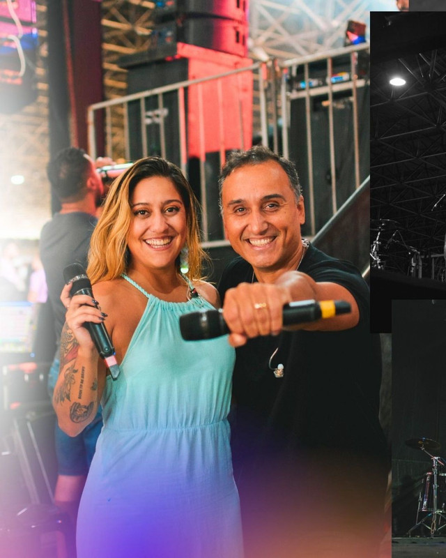 Saulo Sena e Isabela Bianor cantores da Brazilians Band prontos para começar a cantar em uma festa particular
