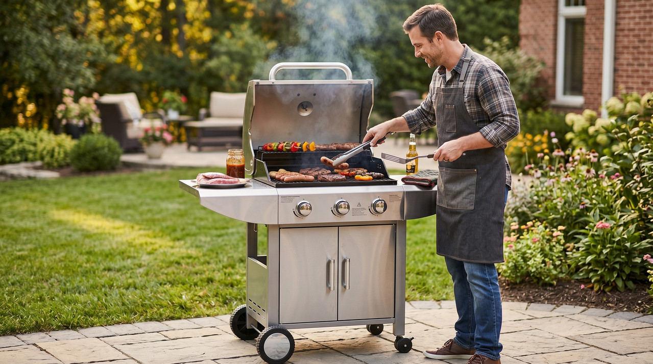 Barbacoa de gas Westinghouse de acero inoxidable con 3 quemadores