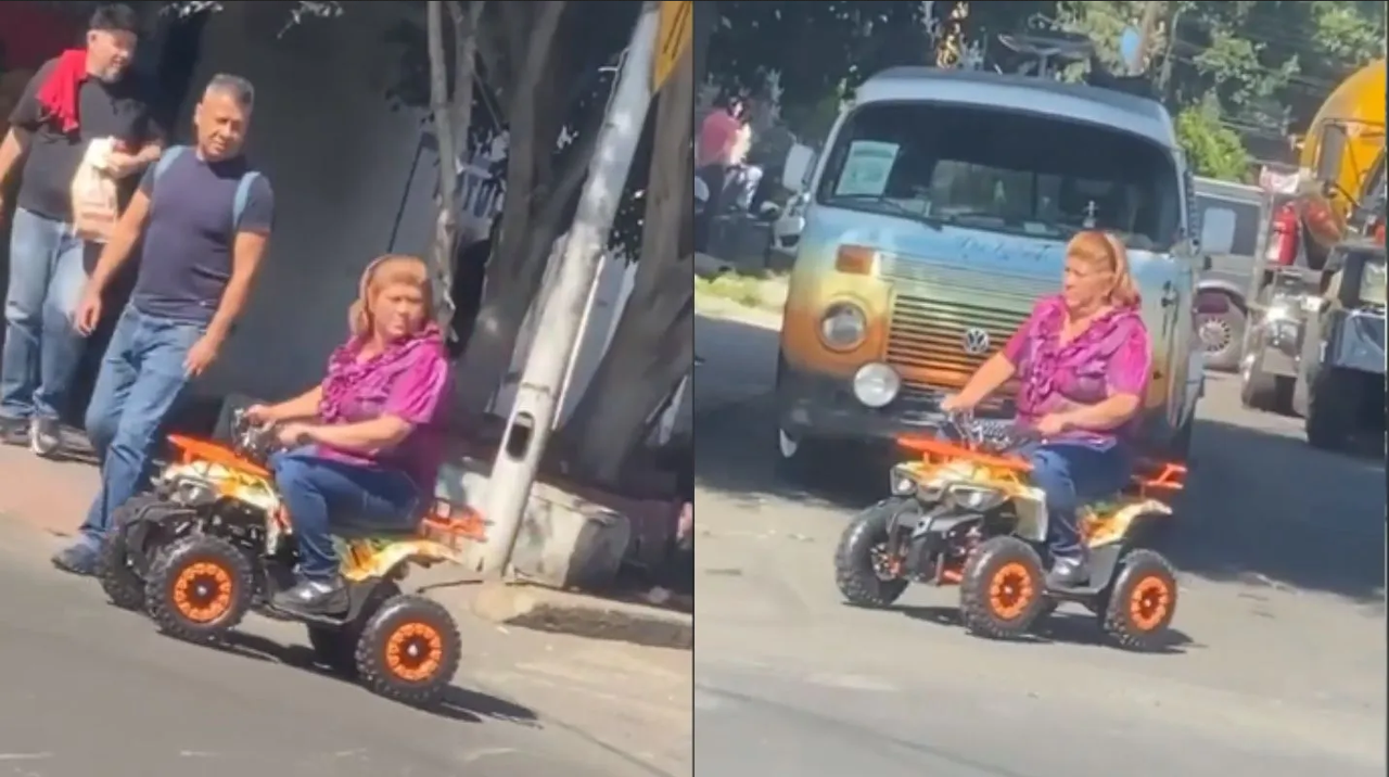 Se hace viral mujer en mini cuatrimoto