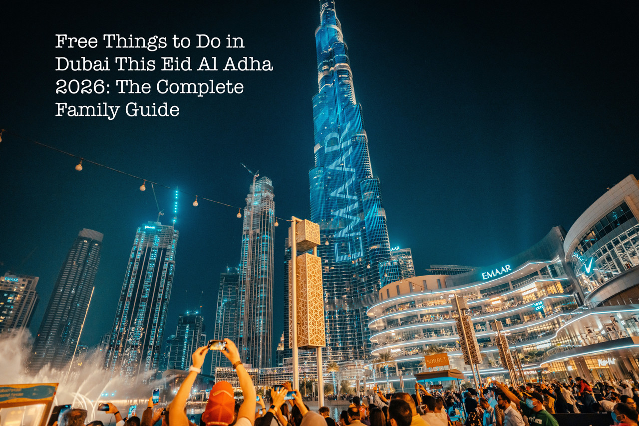 An image of Burj Khalifa with people taking pictures around the fountain