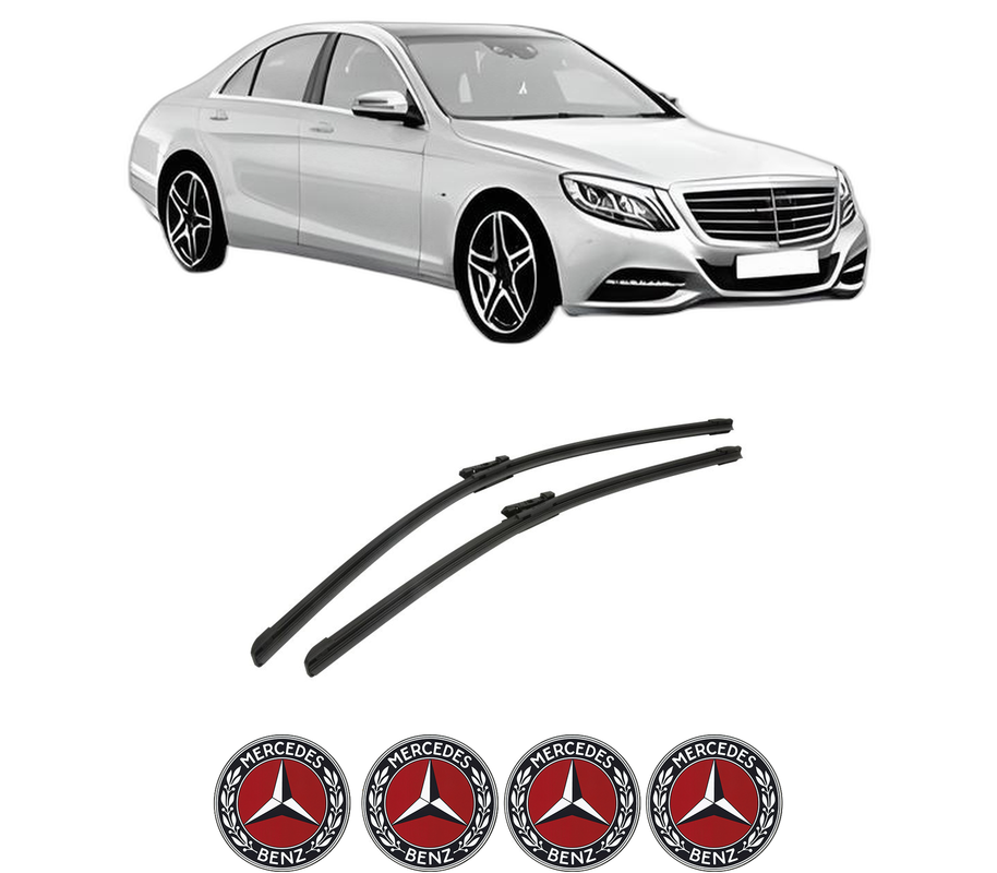 Set stergatoare auto MERCEDES-BENZ S-CLASS (W222, V222, X222) din 2013-2020, pentru parbriz auto, 2 bucati, Bosch Aerotwin, din cauciuc siliconat rezistent, 4 Stickere Auto MERCEDES-BENZ