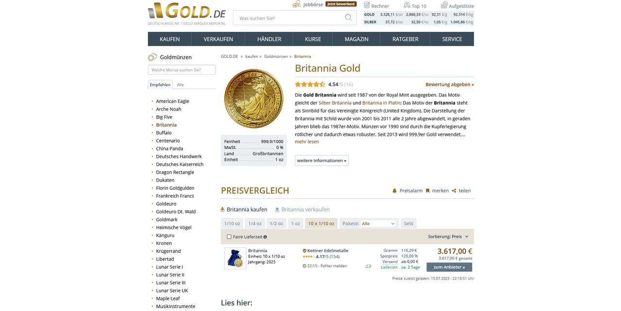 Screenshot Britannia Goldmünze
