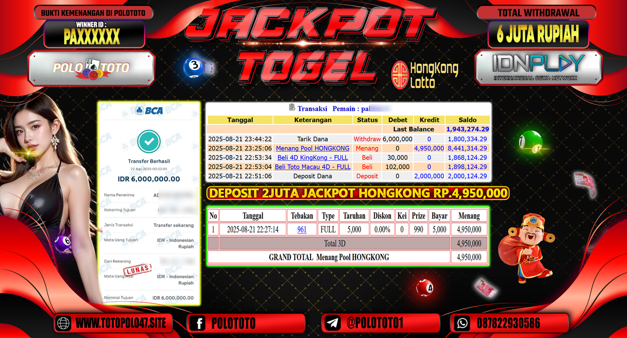 POLOTOTO JACKPOT TOGEL HONGKONG LOTTO Rp.6.000.000,-
