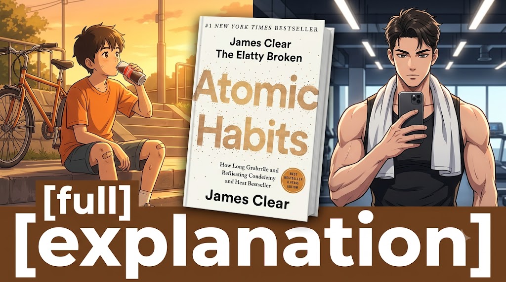 AI-generated example result for the youtube-thumbnail prompt: Atomic Habits Book Breakdown Thumbnail – James Clear Full Explanation Design AI YouTube Thumbnail Prompt