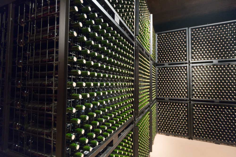 Elegant wine cellar and tasting room in Highland Park basement