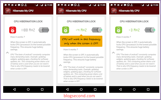 Gambaran dari Aplikasi Hibernate My CPU di Android