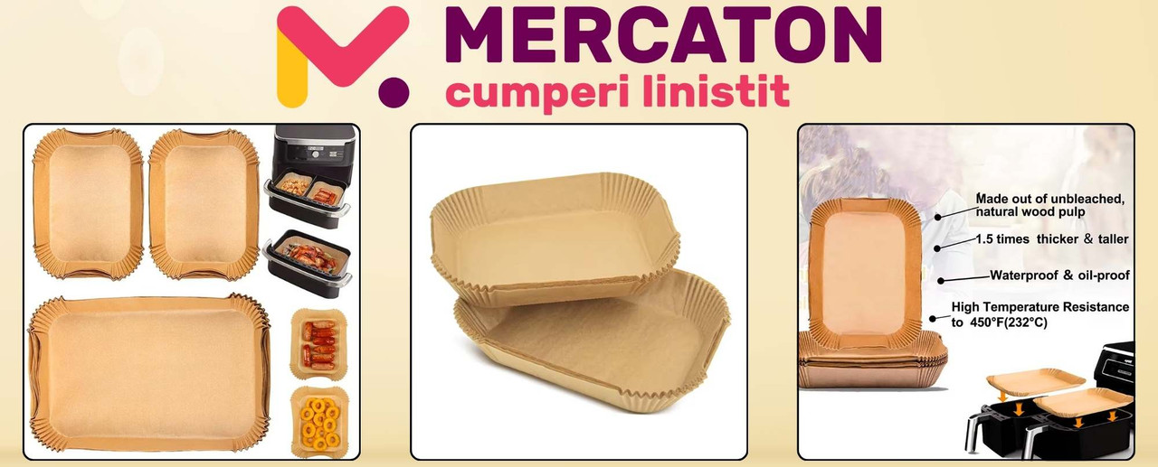 Set Hartii de Copt pentru Airfryer, Forma Dreptunghiulara, Rezistenta la Caldura, 50 Bucati, 14 x 22 cm