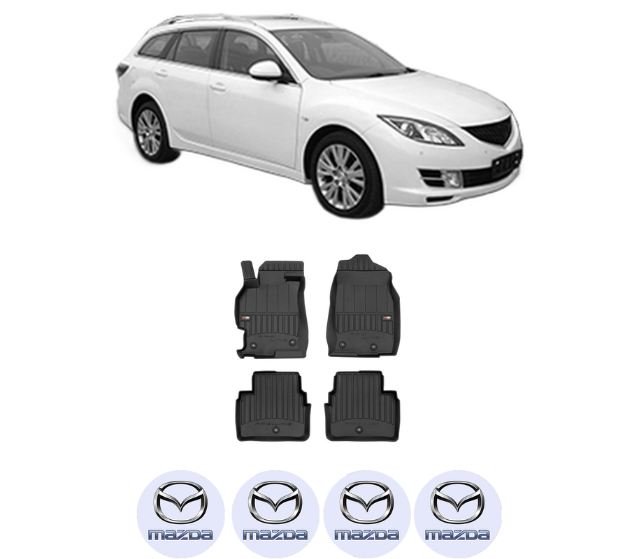 Set covorase presuri MAZDA 6 Estate (GH) din 2007-2013, auto, din cauciuc thermoplastic, 4 Stickere auto cu MAZDA