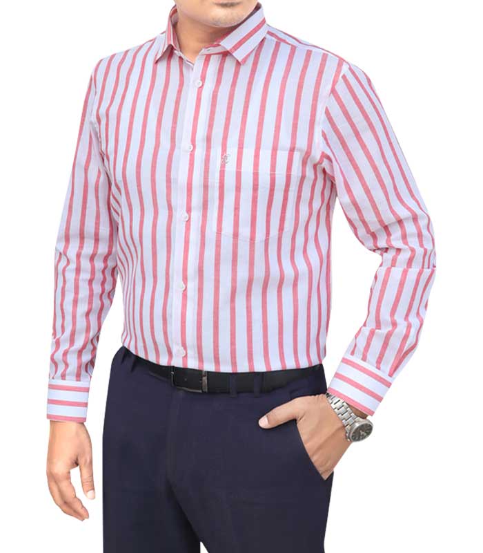 Men’s Formal Slim Fit Shirt : WHITE RED STRIPE (923)
