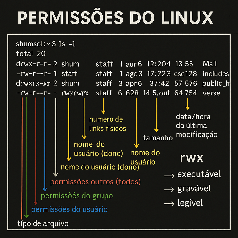 Exemplo de permissões no Linux