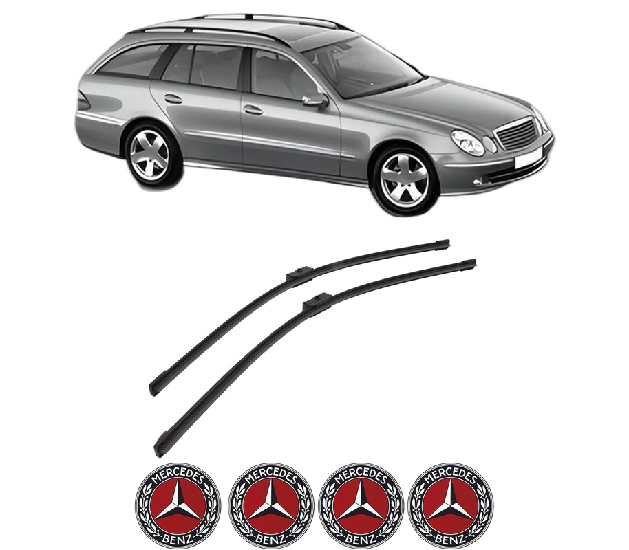 Set stergatoare auto MERCEDES-BENZ E-CLASS T-Model (S211) din 2003-2009, pentru parbriz auto, 2 bucati, Bosch Aerotwin, din cauciuc siliconat rezistent, 4 Stickere Auto MERCEDES-BENZ