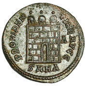 Nummus de Licinio I. PROVIDENTIAE AVGG. Puerta de campamento de tres torres. Ceca Heraclea. IMG-0428
