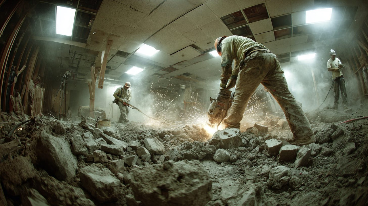 Различные методы удаления бетонной стяжки в помещении