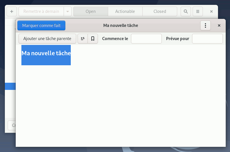 Créer une nouvelle tâche, GTG 0.4
