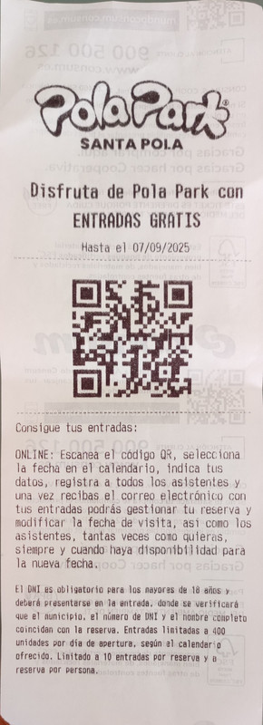 Código QR para entradas a Pola Park - Santa Pola: alojamiento, playas - Bajo Vinalopó, Alicante - Foro Comunidad Valenciana