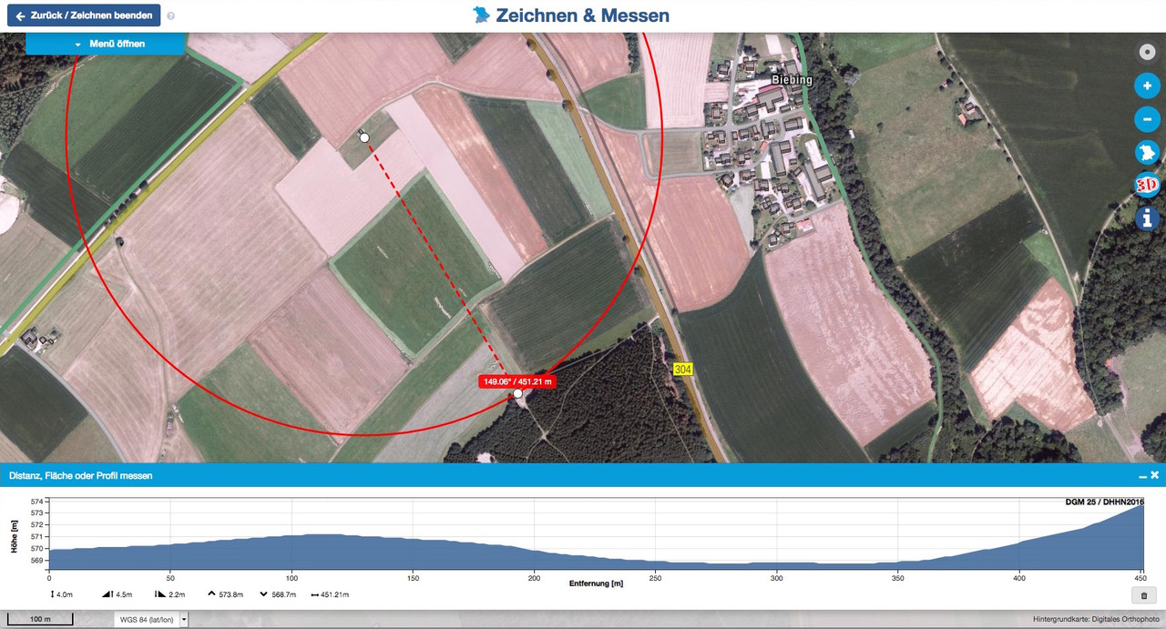 Entfernung Modellflugplatz-Tatort NR°1