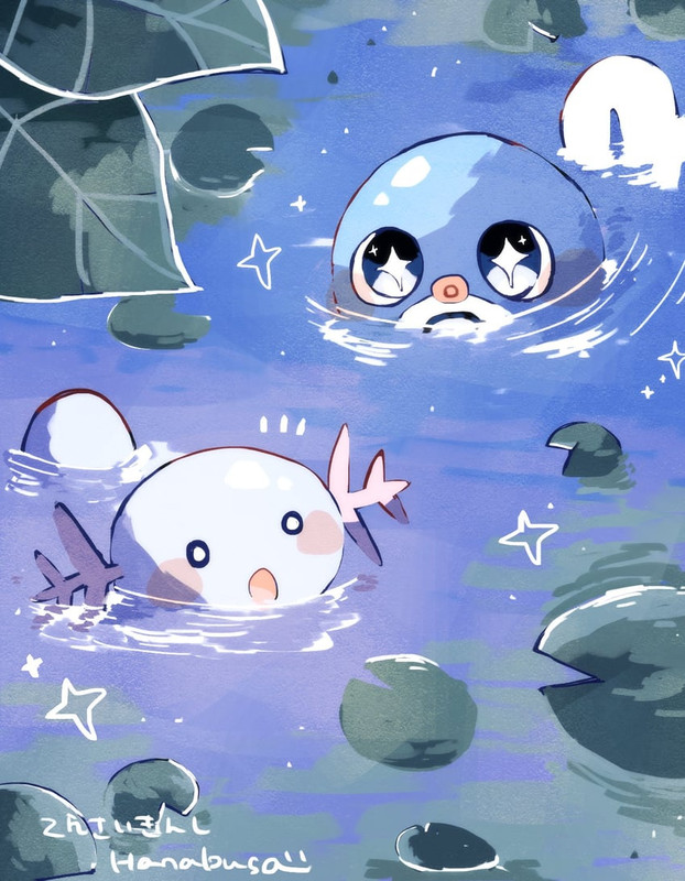 wooper-and-poliwag-pokemon-drawn-by-hana