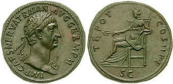 Sestercio de Trajano. Pax sedente a izq. Roma. 4