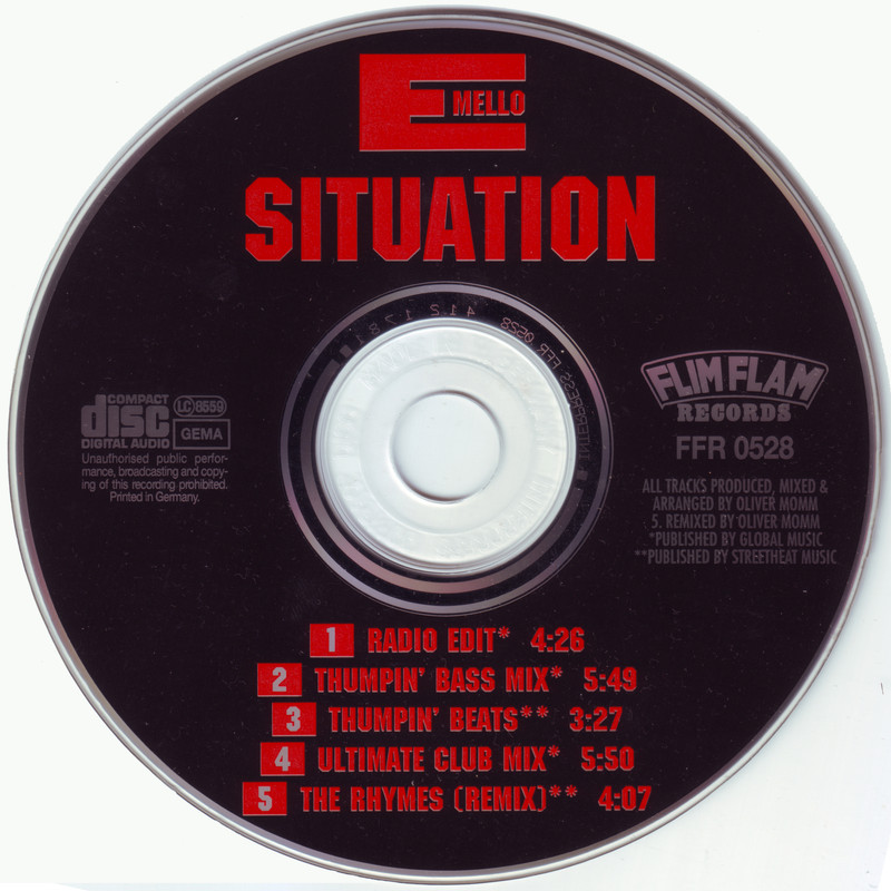 07/01/2023 - E-Mello ‎– Situation (CD, Maxi-Single)(Flim Flam Records ‎– FFR 0528) 1991 (320) Cd