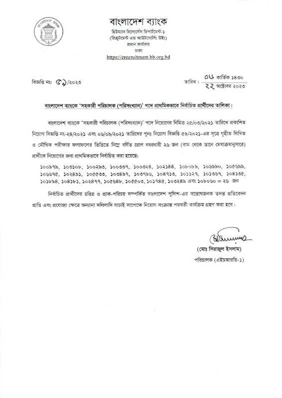 BB Assistant Director (Statistics) Final Result 2023 PDF