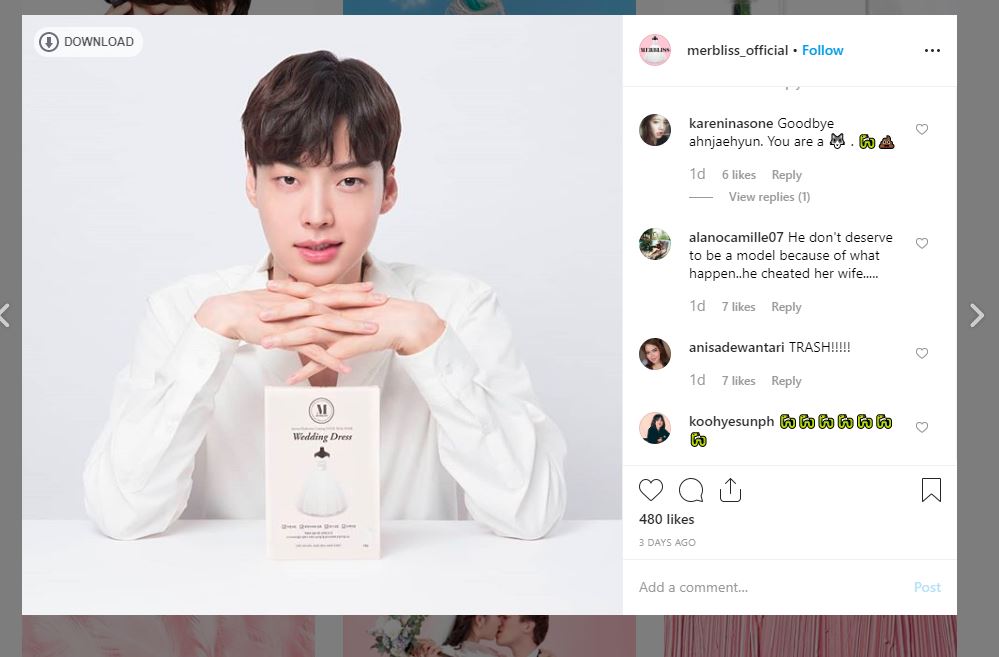 Unggahan di akun instagram Merbliss yang menampilkan Ahn Jae Hyun sebagai model