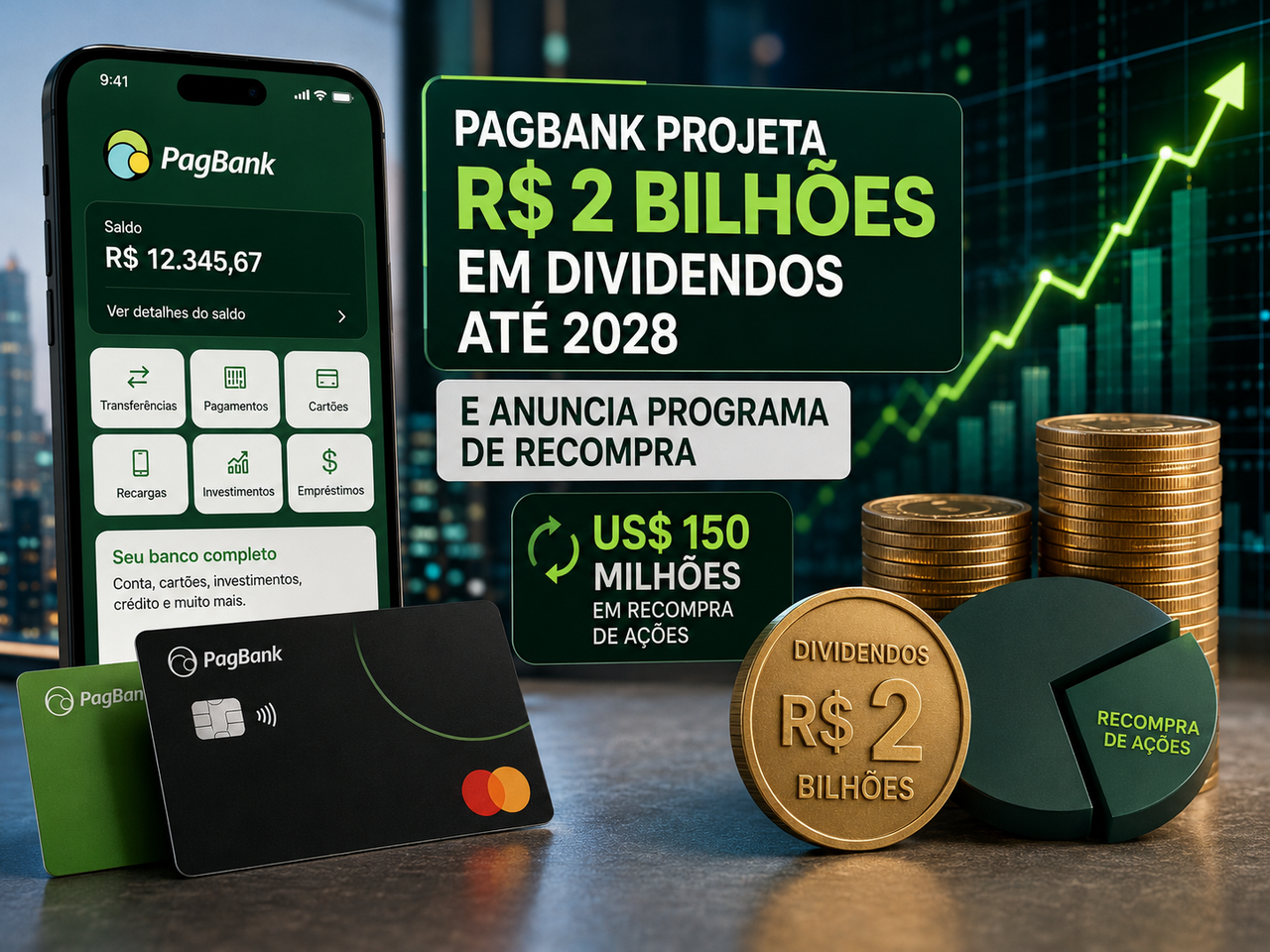 PagBank projeta R$ 2 bilhões em dividendos até 2028 e abre nova recompra de US$ 150 milhões