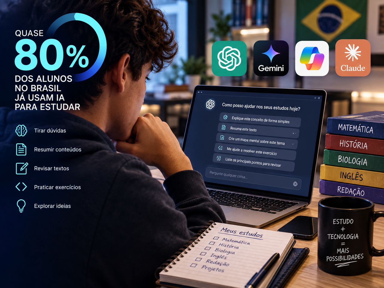IA já virou ferramenta de estudo para 78% dos alunos ouvidos pela Opera e a escola ainda corre atrás