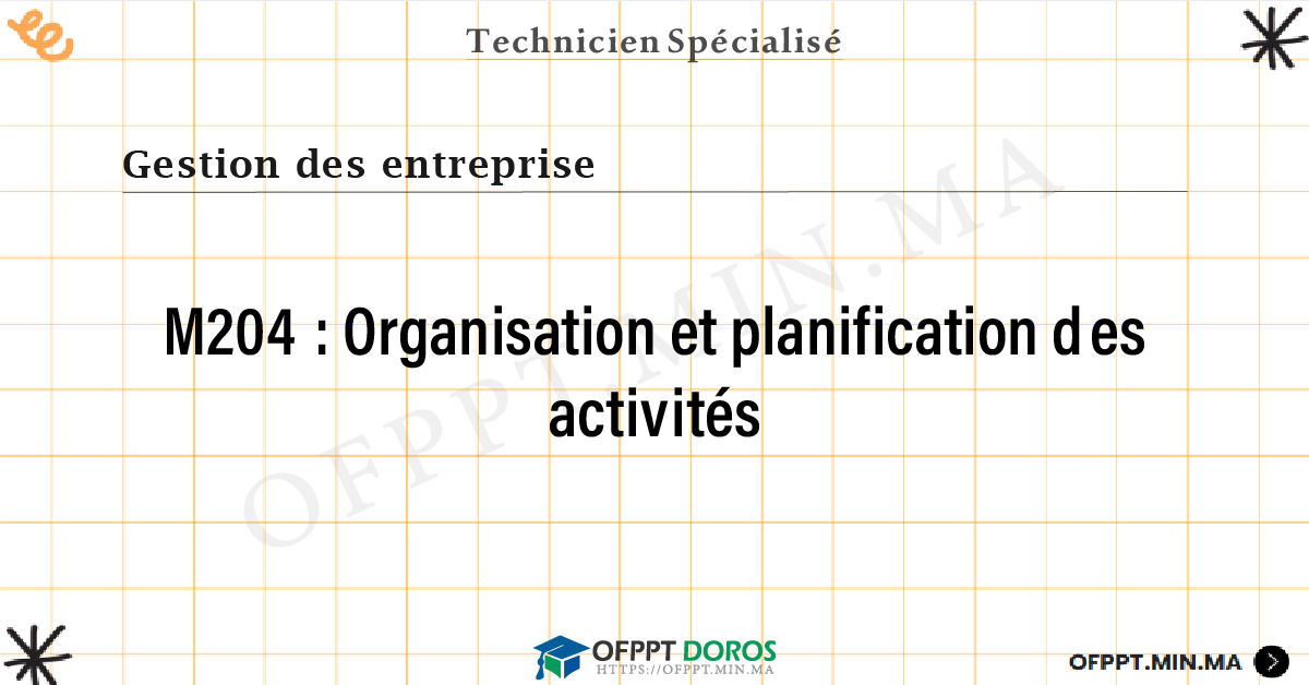 Sommaire détaillé du cours Organisation et planification des activités M204 OFPPT - Structure du module