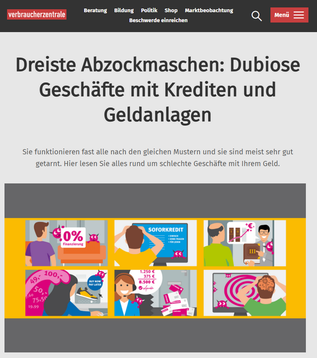 Information über Kreditabzocke der Verbraucherzentralen