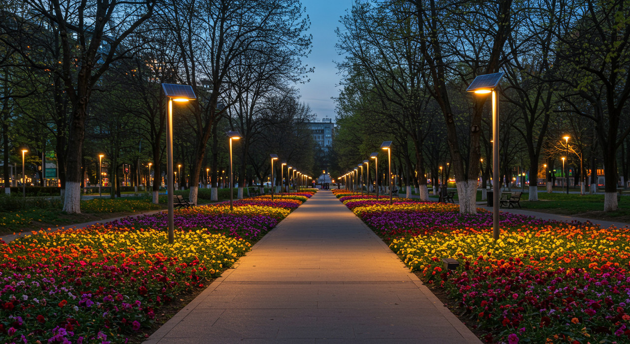 Солнечные панели и аккумуляторы в автономных уличных светильниках: мобильные технологии на службе экологии городской парк с автономным освещением